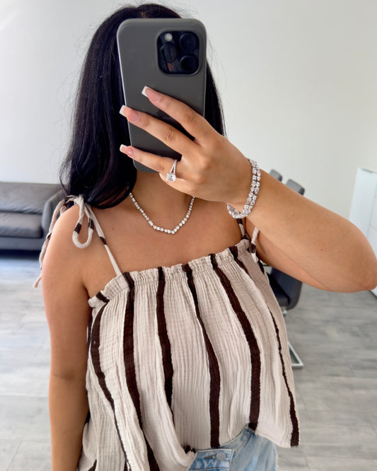 MUSSELIN TOP KAIA BEIGE/BRAUN GESTREIFT