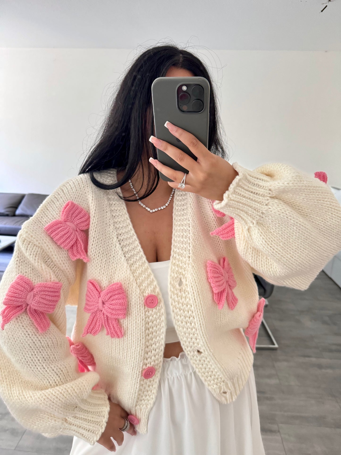 CARDIGAN SCHLEIFE ROSA