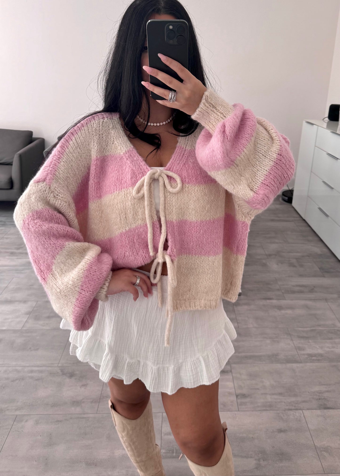 CARDIGAN MALIA ECRU/ROSE