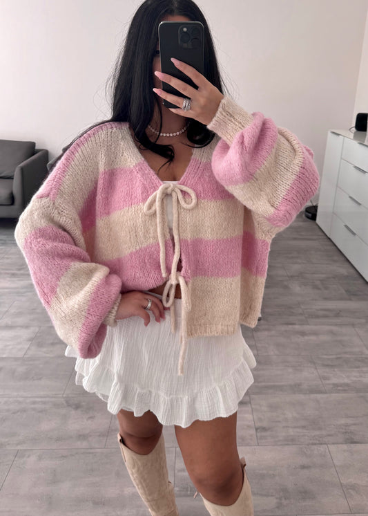 CARDIGAN MALIA ECRU/ROSE