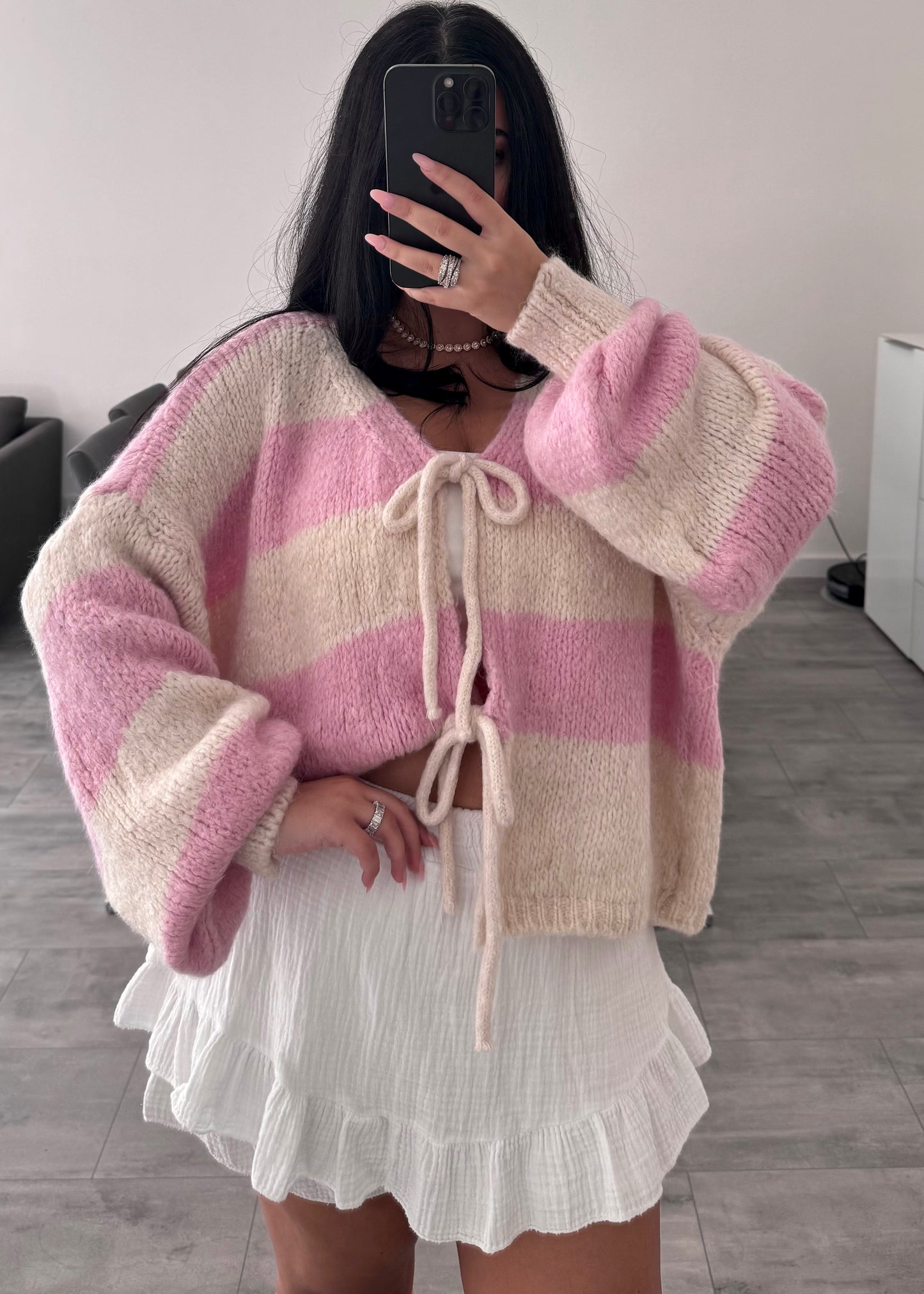 CARDIGAN MALIA ECRU/ROSE