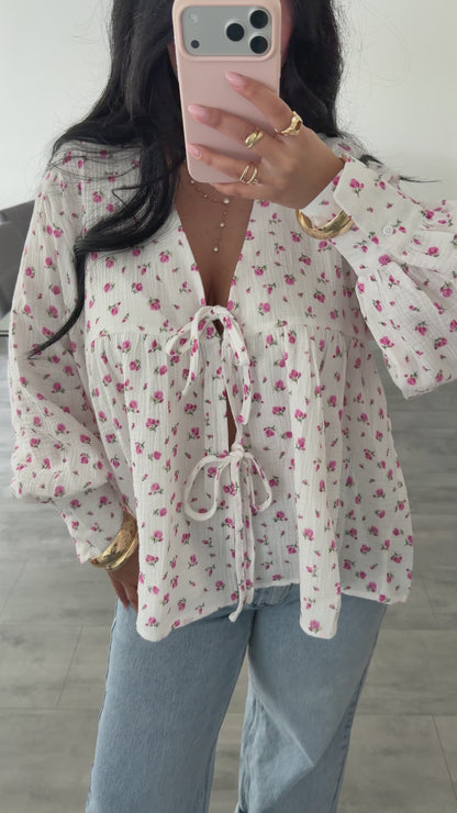 MUSSELIN BLUSE LIORA MIT BLÜMCHEN UND SCHLEIFEN
