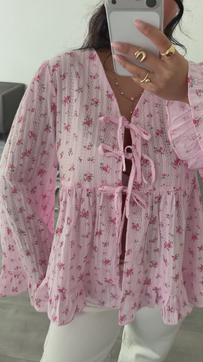 FLORALE BAUMWOLLBLUSE FAIRY MIT SCHLEIFEN