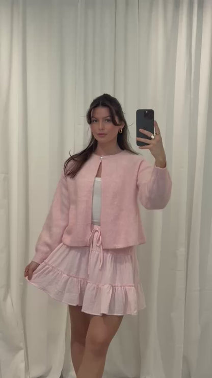 OFFENER CARDIGAN MIT PERLKNOPF ROSA