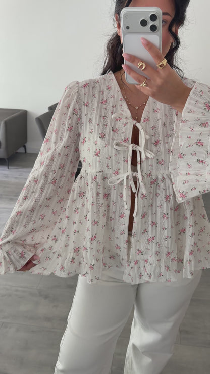 FLORALE BAUMWOLLBLUSE FAIRY MIT SCHLEIFEN