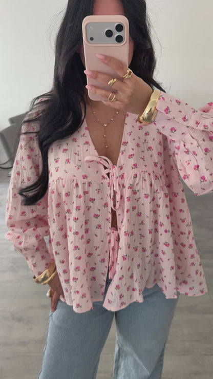 MUSSELIN BLUSE LIORA MIT BLÜMCHEN UND SCHLEIFEN